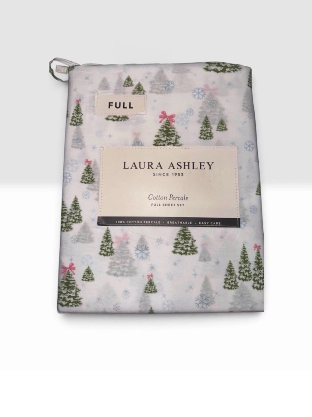 Laura Ashley FULL Set Green Trees Pink Bows Blue Snowflakes ~ Winter Wonderland
